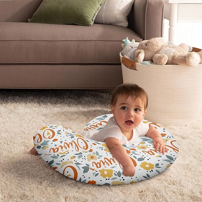 Customizable Flowers Baby Nursing Pillow Cover - Add Your Baby's Name, Ultra-Soft Stretch Fabric, Fits Standard Nursing Pillows, Ideal for Baby Showers Style 21