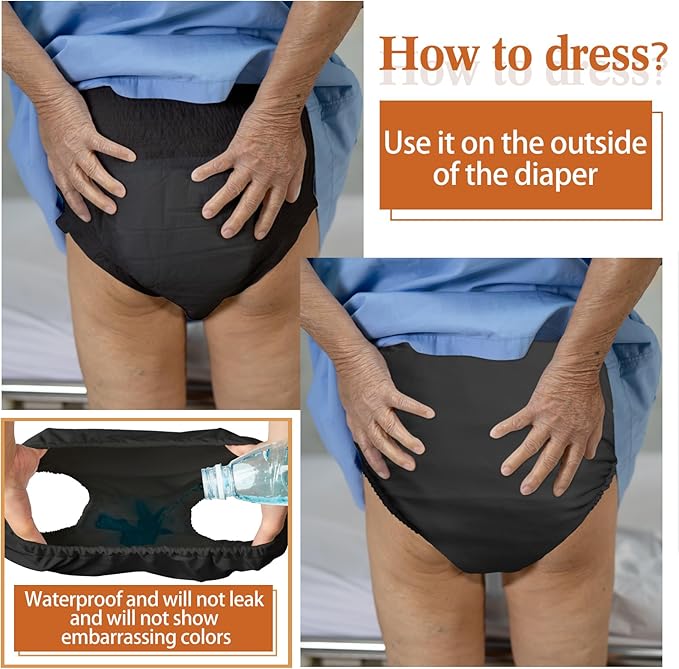 Amylove Swim Diaper Cover for Adult Reusable Diaper for Pool Washable Leak Resistant Waterproof Adult Pull on Cover Pants(Black,1 Piece)