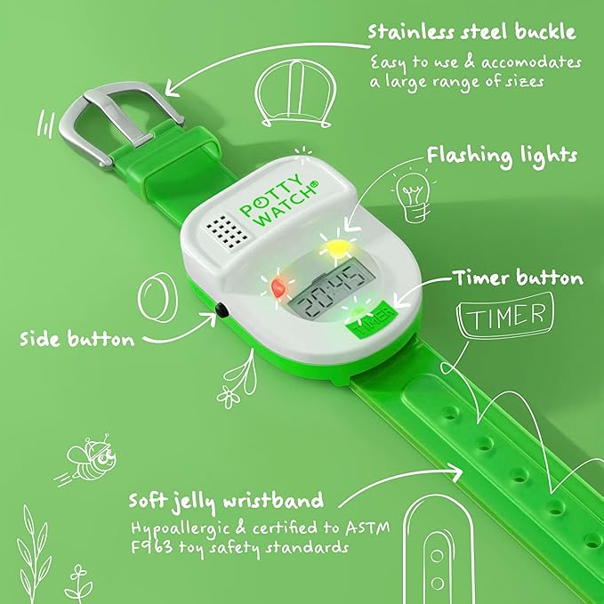 Potty Watch for Kids Potty Training - Potty Training Watch with Battery Replacement Kit - Potty Watch with 3 Fun Flashing Lights and Music - Potty Watch Remind Kids Every 30, 60 or 90 Minutes, Purple