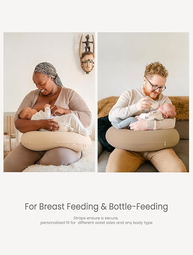 lulumoon Muslin Nursing Pillow Covers - 2-Pack Cotton Slipcovers for Breastfeeding Pillow - Extended Adjustable Strap for Secure Fit & Stable Support - Hidden Zipper Safety for Bottle-Feeding
