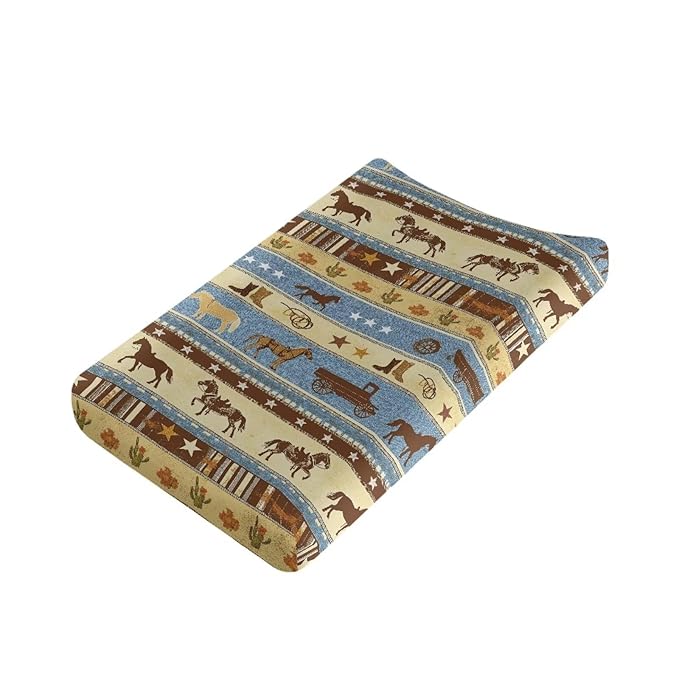 Western Cowboy Horse Changing Pad Cover for Baby Girls Boys, Baby Nursery Diaper Changing Mat Sheets Fit for 32"x16" Changing Table Covers Removable Soft Washable