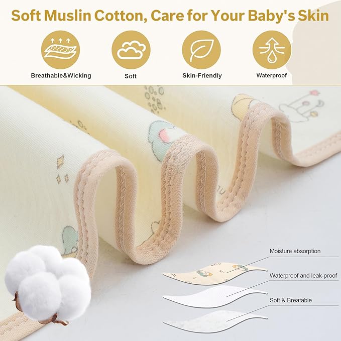 Muslin Diaper Changing Mat, Waterproof Changing Pad for Baby, Leakproof Quick Drying Pads, Portable Diaper Change Liners for Travel, Reusable Incontinence Underpads Protector