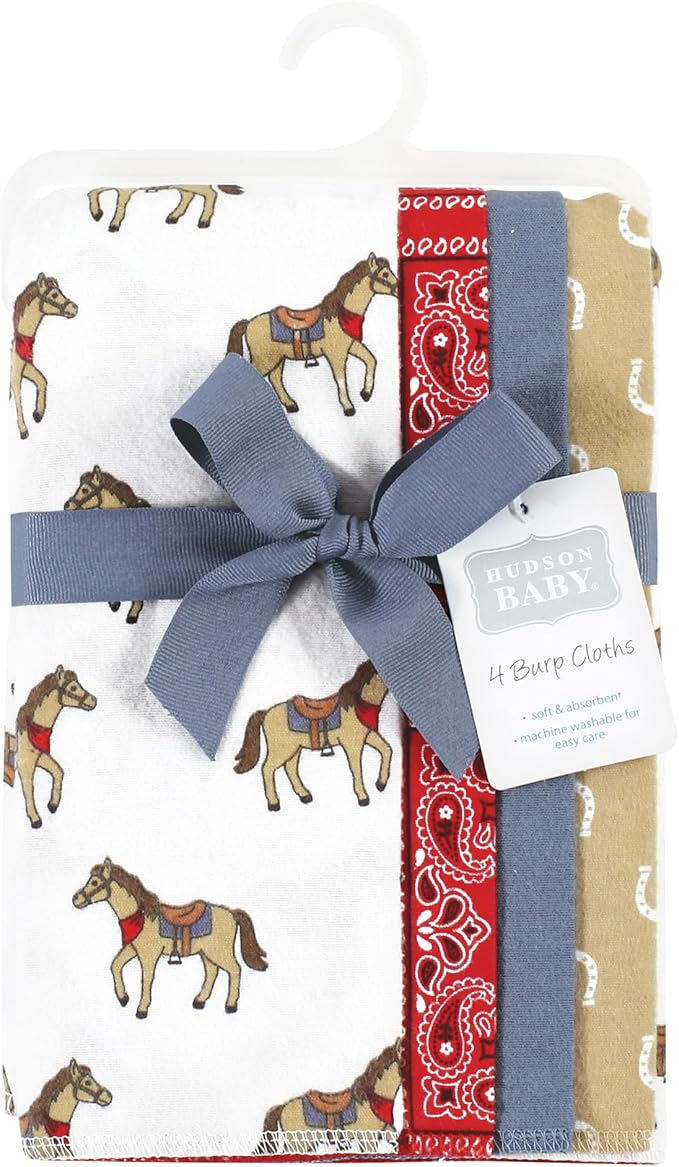 Hudson Baby Cotton Poly Flannel Burp Cloths Multipack, Cowboy 8-Pack, One Size