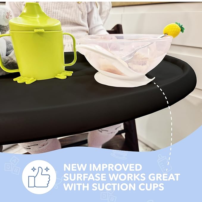 High Chair Table Compatible with Stokke Tripp Trapp Chair with Powerful Smooth Suction Surface, Glossy Black- BPA Free, Easy to Clean and Assemble