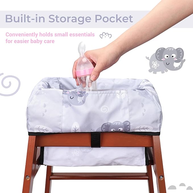 COOLBEBE Baby High Chair Cover with 3-Point Harness, Waterproof & Machine Washable Portable Seat Cover, Fits Wooden Chairs for Restaurant, Travel, Home & Dining Out, Grey