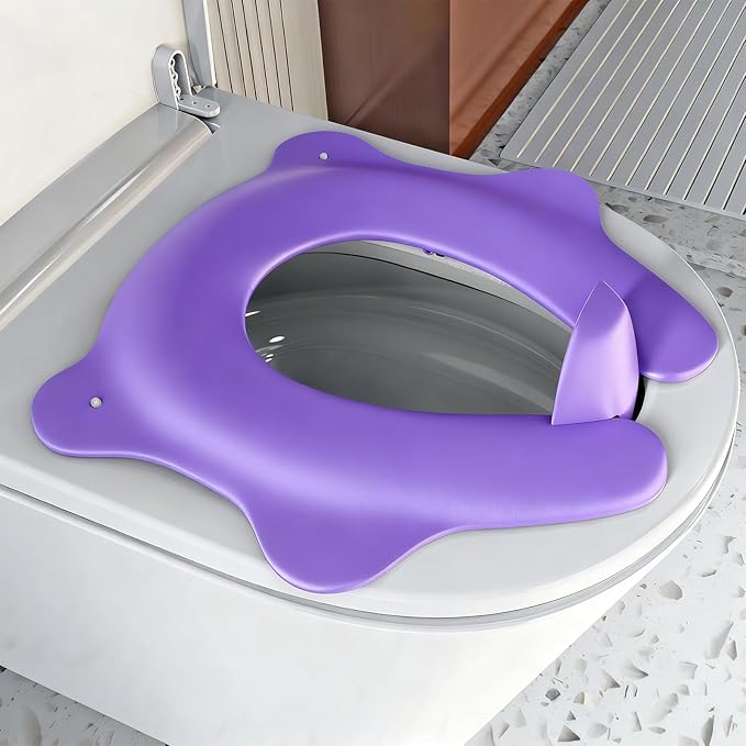Foldable Travel Potty Seat for Toddler, Portable Toilet Training Seat for Kids on The Go, Fits Round & Oval Toilets with Non-Slip Base & Travel Bag for Car Airplane Essentials, Purple