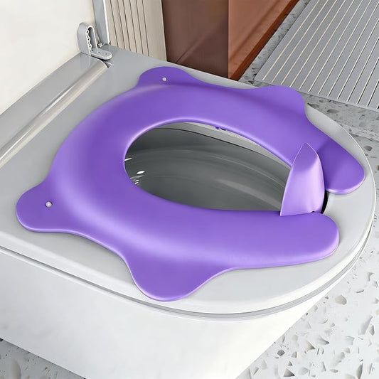 Foldable Travel Potty Seat for Toddler, Portable Toilet Training Seat for Kids on The Go, Fits Round & Oval Toilets with Non-Slip Base & Travel Bag for Car Airplane Essentials, Purple