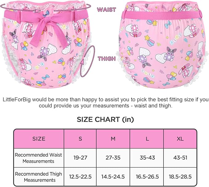 Littleforbig Silky Adult Ribbon Omutsu Diaper Wrap Cover Washable Adjustable Reusable Waterproof - Baby Usagi & Bella Pattern M