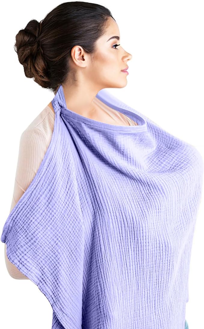 Nursing Cover – 100% Cotton Muslin, Snap Buttons, Rigid Neckline, Lightweight, Breathable, with Carry Pouch