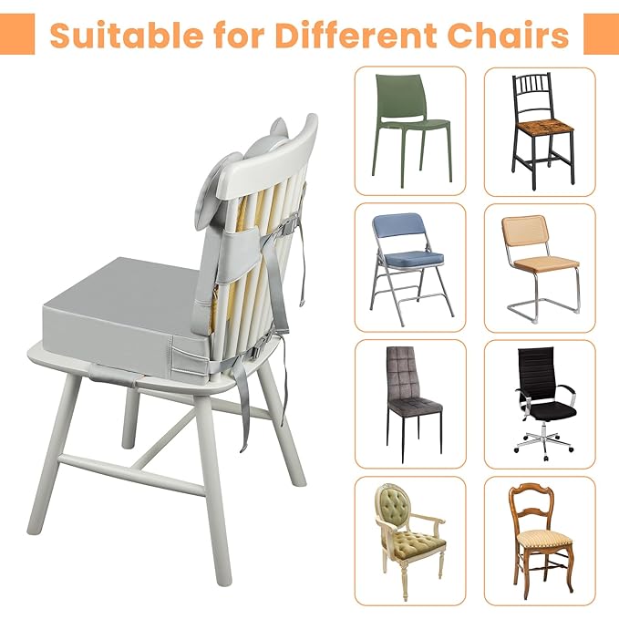 Toddler Booster Seat for Dining Table with Backrest, 4inch Non-Slip Kids Booster Seat for Kitchen Chair, PU Waterproof Detachable Increasing Cushion (Gray Elephant)