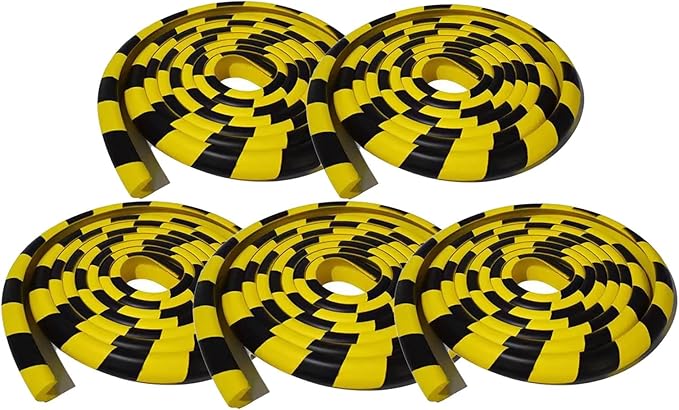 Wall Edge Corner Guards, 196.9in/5m Yellow Black Safety Bumpers, Self-Adhesive Foam Protector Padding, Warehouse Racks, Shelves, Garage & Equipment Protection (5, Yellow+Black, 196.9in/5m)