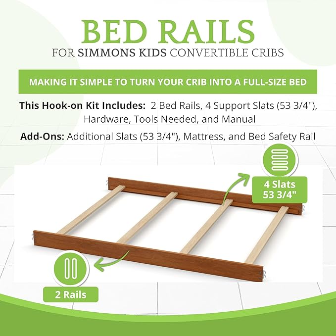 CC KITS Full-Size Conversion Kit Bed Rails Compatible with Simmons Kids Convertible Cribs by Delta Children - Solid Wood Rail - Toddler and Adult Bed Rail for Full-Size (Hazelnut, Hook-ON KIT)