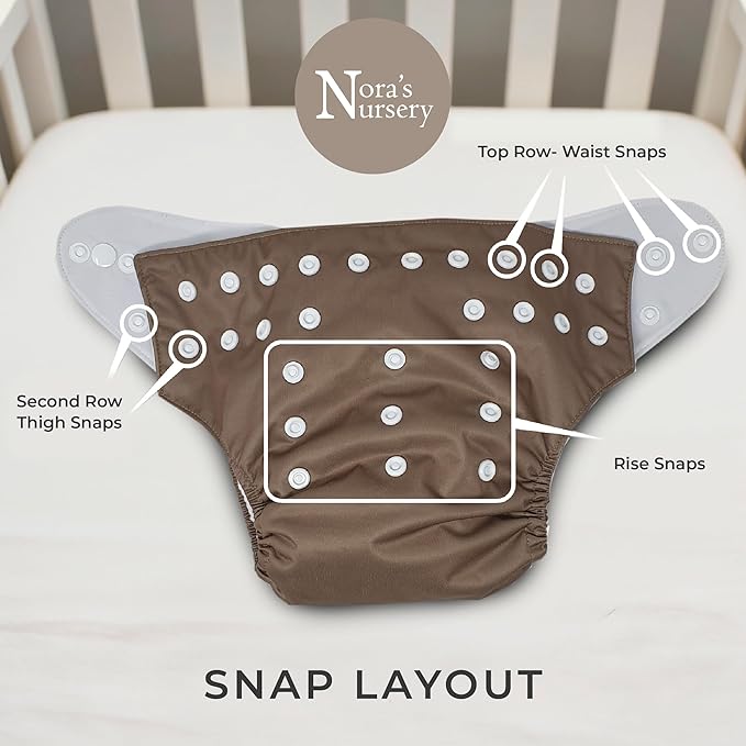 Nora's Nursery Cloth Diapers for Babies (Down to Earth) – 7 Adjustable Baby Reusable Diapers, 7 Inserts & 1 Wet Bag From Newborns to Toddlers – One-Size Pocket No-Leak, Washable Design to Reduce Waste