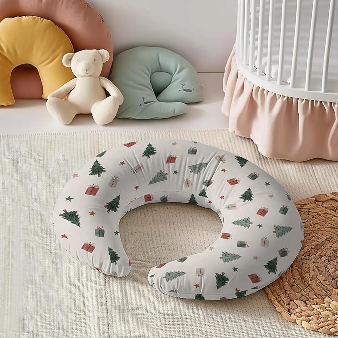 Christmas Trees Winter Holiday Stars Pattern Nursing Pillow Cover, Unisex Removable Breastfeeding Pillowcase Slipcover for Baby Girls Boys Newborns Toddlers, Cover Only