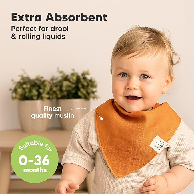 KeaBabies 8-Pack Muslin Baby Bibs for Boys, Girls - Muslin Bandana Drool Bibs for Baby Girl & Boy, Drooling Newborn, Teething Toddler, Infant 0-36 Months, Soft Cotton Extra Absorbent (Spice)