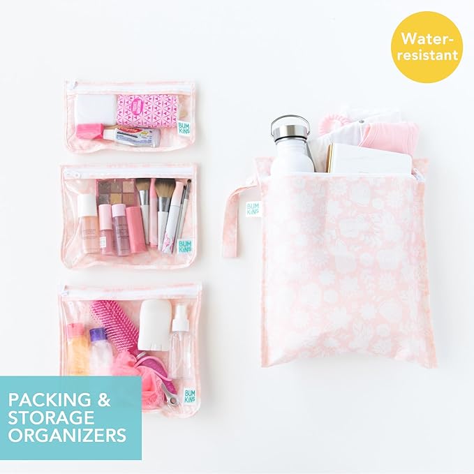 Bumkins Waterproof Wet Bag and Packing Pouches, Pink Lace