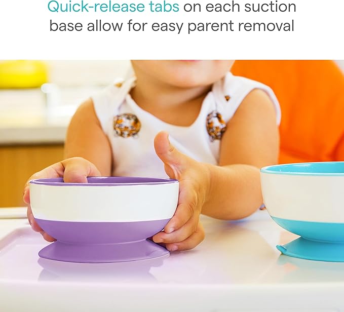 Munchkin Stay Put Suction Bowls for Baby and Toddler, 3 Pack, Blue/Green/Purple