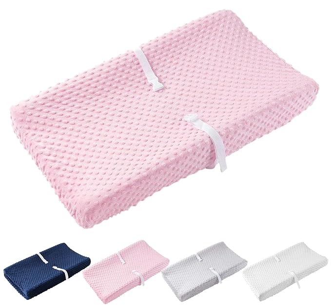 LOONAH Compact Small Changing Pad with Cover - 27" X 16" Contoured Baby Diaper Changing Pad for Combo Crib with Changing Table-Waterproof & Hypoallergenic, Safety Strap with Quick-Release Buckle-Pink