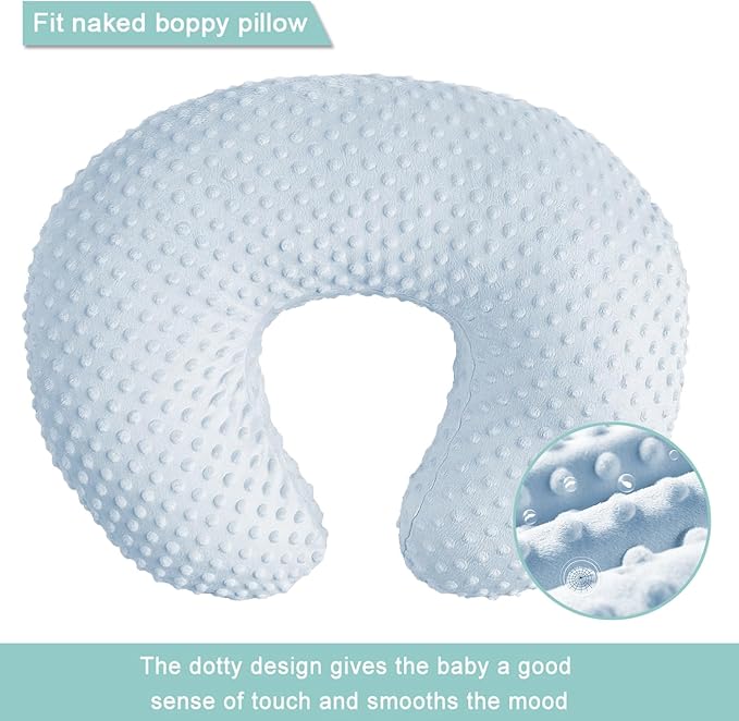 Minky Nursing Pillow Cover Breast Feeding Pillow Cover Slipcover U Shape for Baby Boy Girl,Cover Only(Babyblue&Lightbeige, Pack of 2)