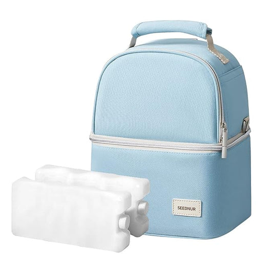 Breastmilk Cooler Bag with Ice Pack, Breast Milk Cooler Fits Up 10 Baby Bottle with Double Layer, Portable Breast Pump Cooler Travel Bag for Daycare and Nursing Moms