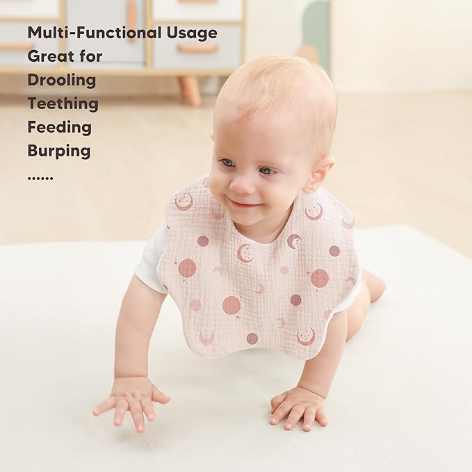 Bearmoss Baby Bibs for Drooling & Teething 8 Pack Muslin Cotton Soft Absorbent Adjustable Unisex Bibs Boys Girls 0-36 Months