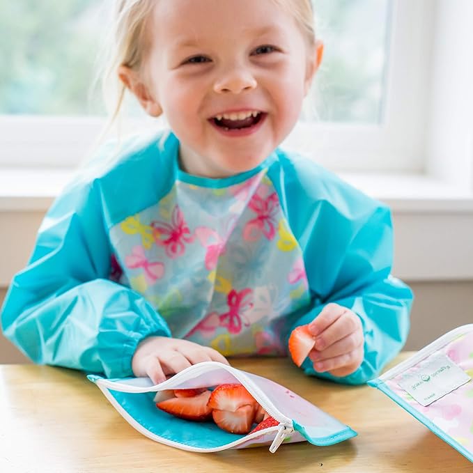 Green Sprouts Reusable Snack Bags (2 Pack) Holds Food, Utensils, Wipes, & More Food-Safe, Waterproof, Easy-Clean Material