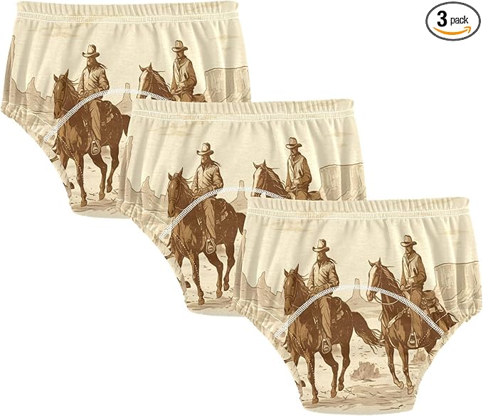 Baby Boys Underwear Potty Training Leakproof Overnight Training Underwear for Toddler Girls 4T Hand-drawn Vintage Illustration Of Two Cowboys Riding Horses in The Desert