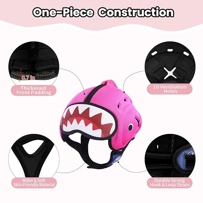 Mambobaby Baby Head Protector Helmet for Crawling and Walking, Breathable Soft Helmet, Ultra-Lightweight & Adjustable, Prevents Bumps Safety Helmet for Infants Toddlers 6-24 Months (Sweetie Shark)