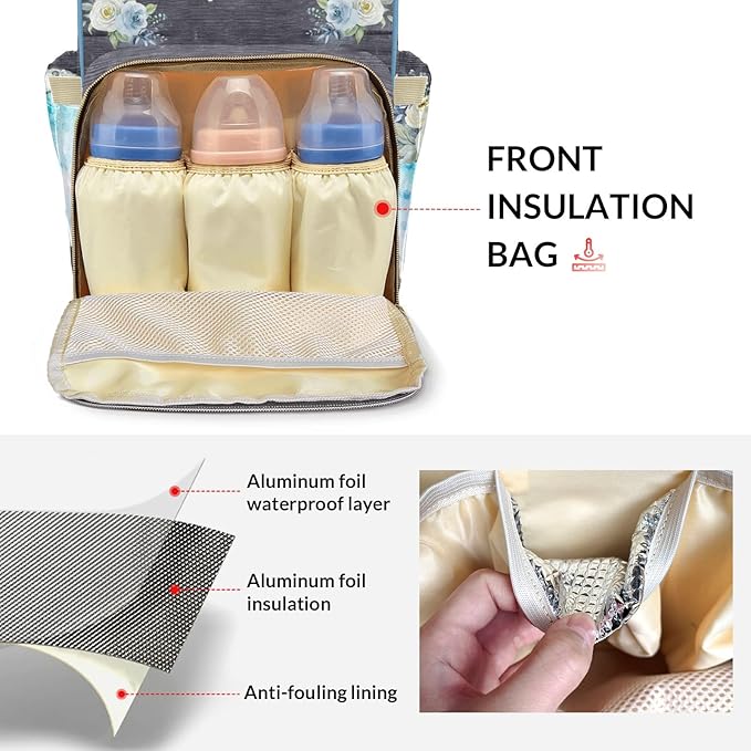 Watercolor Flower Elephant Mommy Bag for Baby Girl Custom Diaper Bag Backpack Waterproof Multi-Function Travel Camping Picnic Diaper Carrying Bag