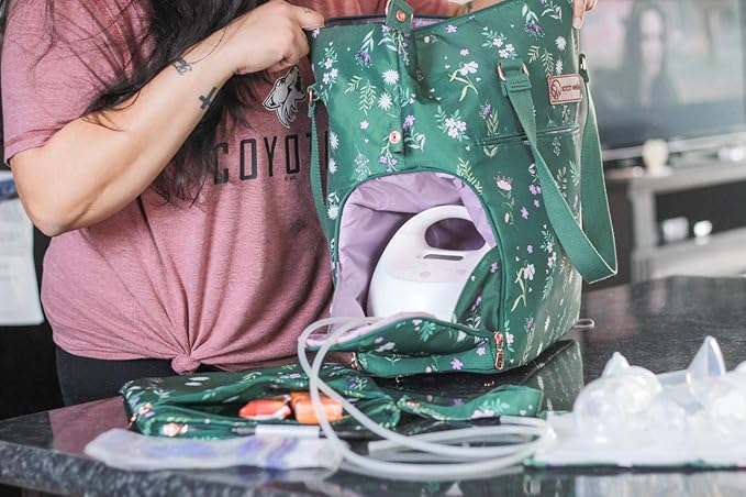 Sarah Wells Lizzy Breast Pump Bag – Stylish Pump Tote with Insulated Cooler Pocket, Laptop Sleeve – Fits Portable Pumps & More – Easy-Clean, Lightweight Breastfeeding Bag (Olive You)