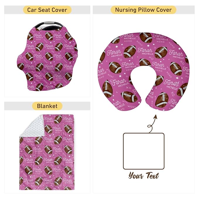 Baby Nursing Pillow Cover - Personalized Name Pink Football Breastfeeding U-Shaped for Bottle Feeding, Ultra Soft Comfortable Breastfeeding Pillow Cover for Infant Baby Boys and Girls