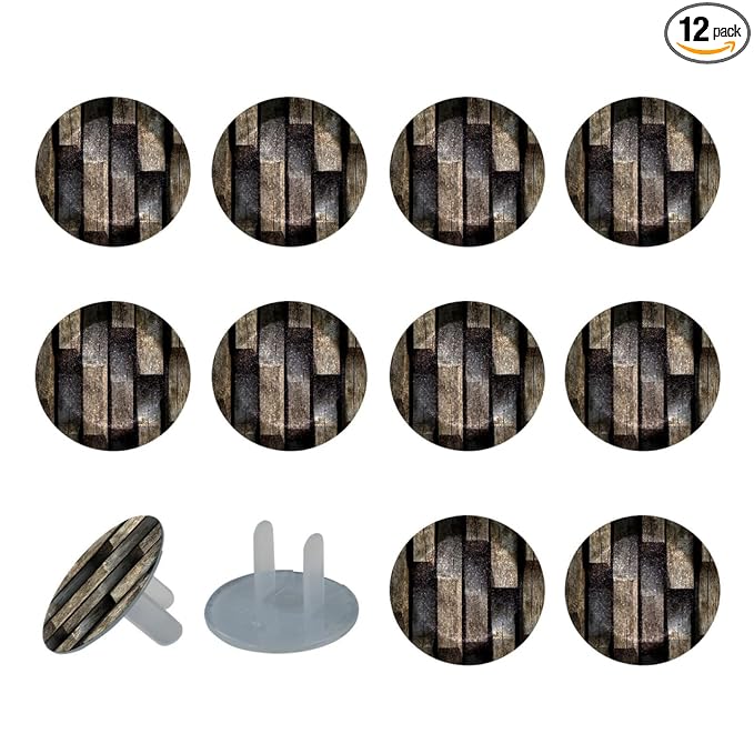 Old Wooden (4) Outlet Covers Baby Proofing Safe & Secure Electric Plug Protectors | Socket Covers for Home & Office
