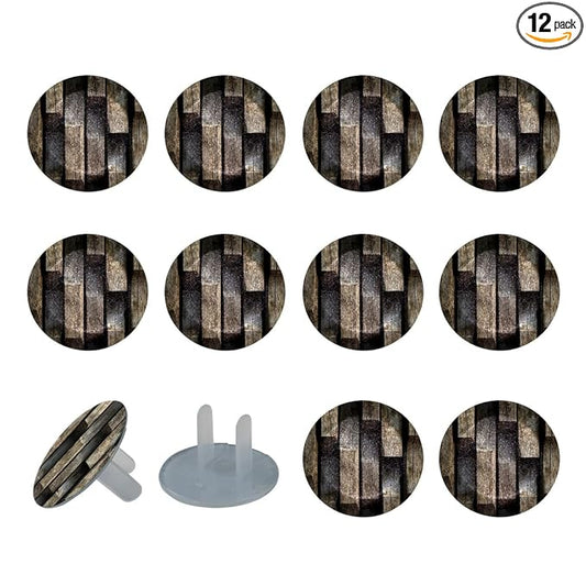 Old Wooden (4) Outlet Covers Baby Proofing Safe & Secure Electric Plug Protectors | Socket Covers for Home & Office