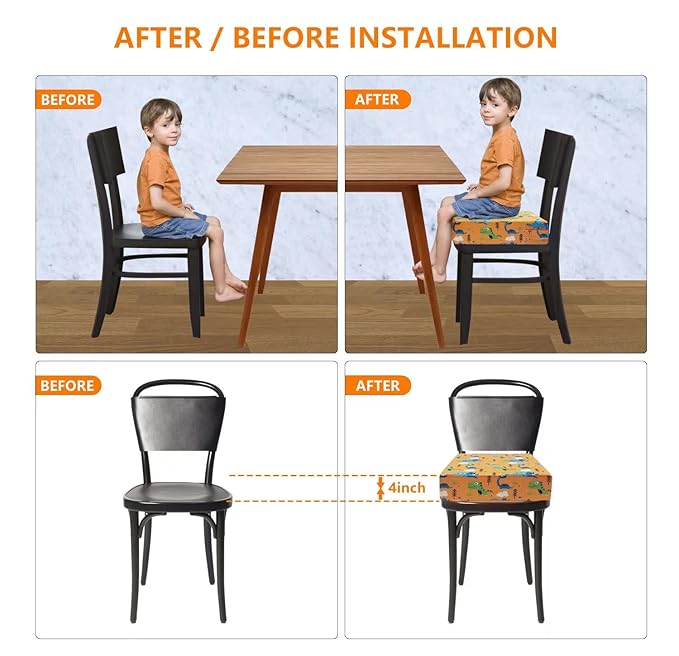 Toddler Booster Seat for Dining Table,4 Inches Washable Double Safer Straps Non-Slip Bottom Booster Seat Dining for Kids, Portable Travel High Density Sponge Detachable Increasing Cushion for Child.