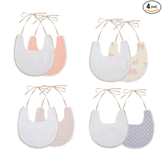Baby Bib For Girls,Reversible Waterproof Handmade Natural Cotton Baby Drool Bib 0-12 months 4 Pack (floral mult-7, 0-12)