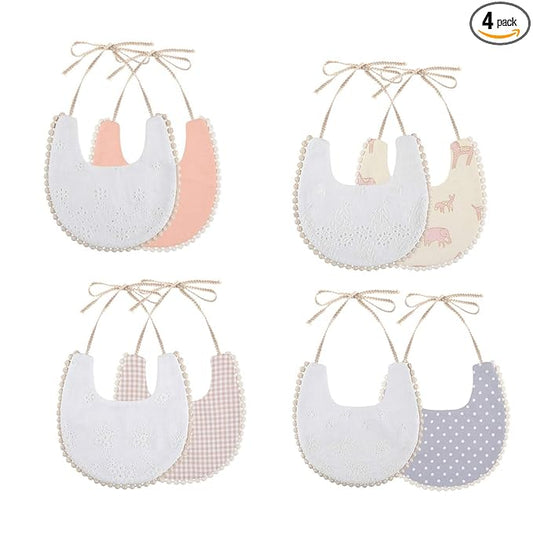 Baby Bib For Girls,Reversible Waterproof Handmade Natural Cotton Baby Drool Bib 0-12 months 4 Pack (floral mult-7, 0-12)