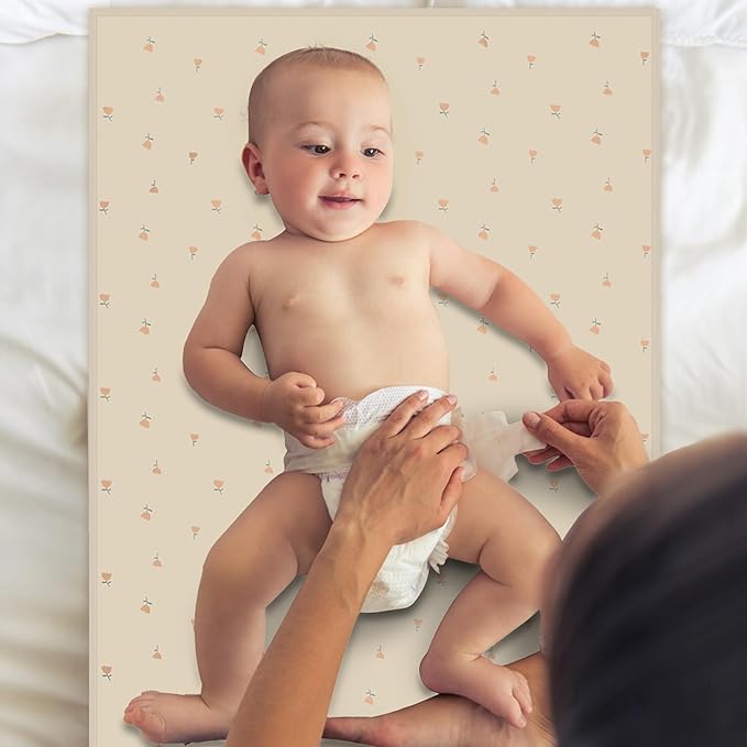 Vegan Leather Baby Changing Mat - Wipeable Portable Changing Pad, Foldable Travel Changing Mat for Baby, Newborns Toddlers Shower Gifts (Small Flower,20"*28")