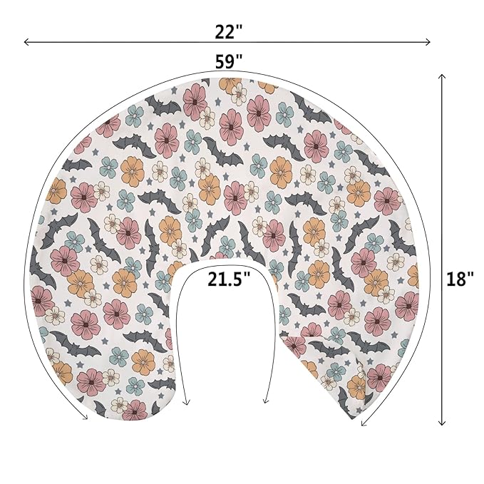 Boho Floral Halloween Bats Baby Nursing Pillow Covers for Boy Girl Vintage Fall Autumn Flowers Nursery Pillowcase for Breastfeeding Pillows Spooky Gothic Soft Stretchy Slipcovers for Newborn Infant