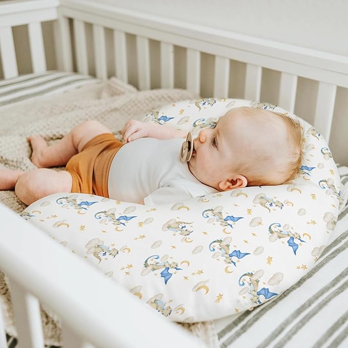 Fantasy Dragon Baby Nursing Pillow Covers for Boy Girl Fairytale Dragons Moon Stars Clouds Trees Nursery Pillowcase for Breastfeeding Pillows Myth Animal Soft Stretchy Slipcover for Newborn Infant