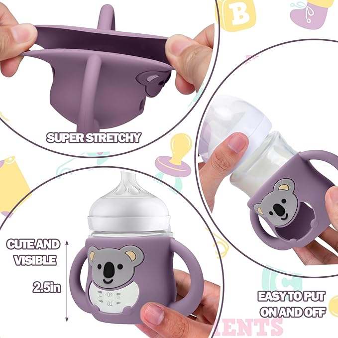 BUSOHA 3 Pack Koala Silicone Sleeves for Avent Baby Bottles - Drop Protection Baby Bottle Sleeves with Handle for Avent Natural Baby Bottles,4 Ounce
