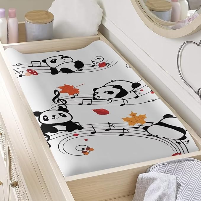 Panda Musical Baby Changing Pad Cover Waterproof Cradle Sheet Cozy Breathable Universal Tray Table Mat Stretchy Lightweight Sheet Crib Mat for Boys Girls