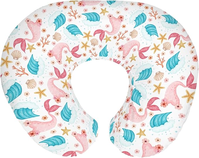 Mermaids Tails Baby Nursing Pillow Covers for Boy Girl Fairytale Fish Floral Waves Starfish Conch Nursery Pillowcase for Breastfeeding Pillows Boho Summer Beach Soft Stretchy Slipcovers for Newborn