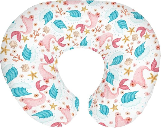 Mermaids Tails Baby Nursing Pillow Covers for Boy Girl Fairytale Fish Floral Waves Starfish Conch Nursery Pillowcase for Breastfeeding Pillows Boho Summer Beach Soft Stretchy Slipcovers for Newborn