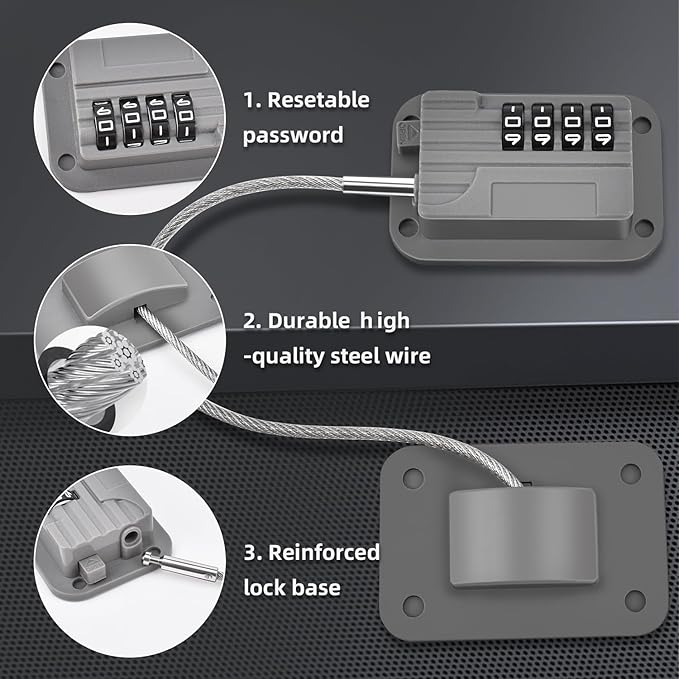 Ougourim Upgraded Combination Fridge Lock for Child Safety, Keyless Refrigerator & Freezer Lock with Code for Kids, Grey
