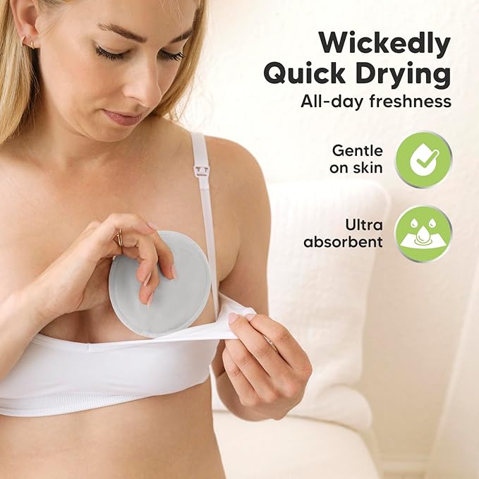 14-Pack Reusable Nursing Pads for Breastfeeding - Soft & Absorbent 4-Layers Washable Breast Pads for Leaking Milk, Viscose from Bamboo Breastfeeding Essentials,Nipple Covers(Cool Gray, L 4.8")