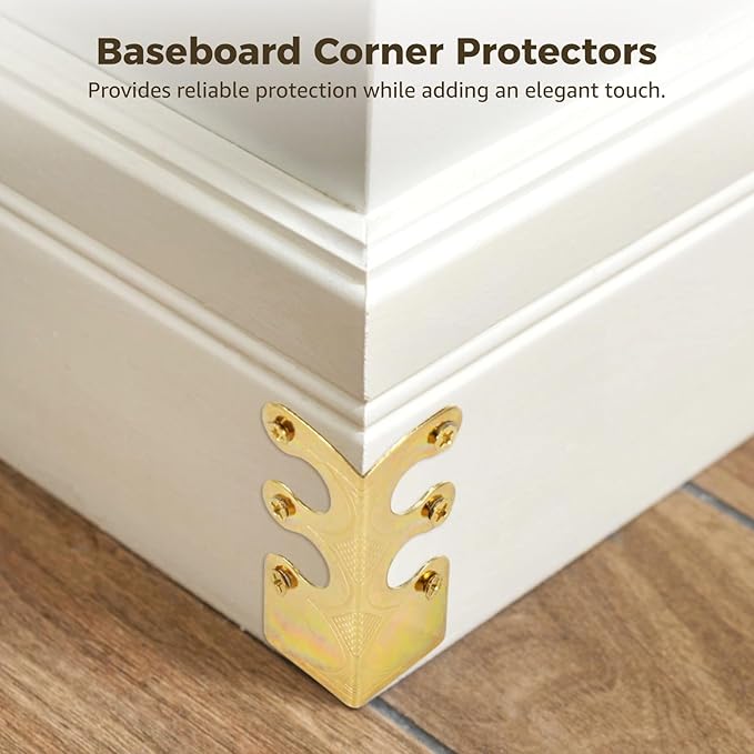 15 Pcs Baseboard Corner Protectors, Vintage Brass Skiffers with Screws, Antique-Style Skirting Board Corner Guards, Decorative Corner Covers for Furniture and Wall Protection