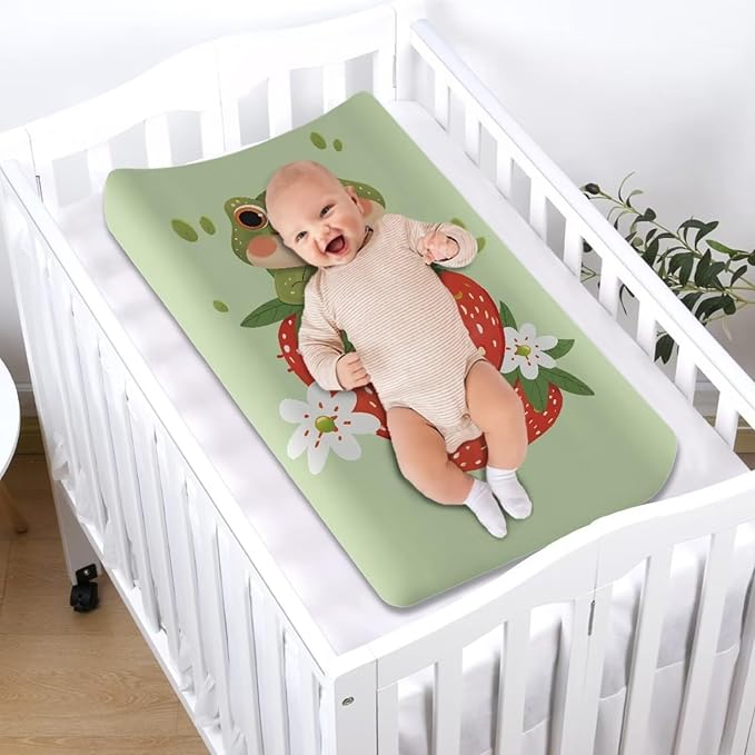 Frog Strawberry Change Pad Covers Stretchy Baby Diaper Change Table Covers Reusable Baby Change Sheet Easy to Clean