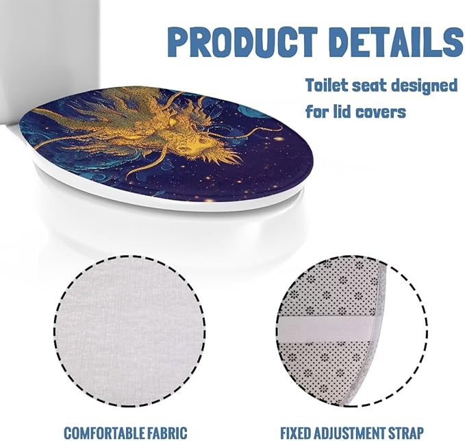 Cool Dragon Print Toilet Lid Covers Soft Flannel Fabric Bathroom Covers Elastic Bottom Soft and Breathable Seat Covers Universal for Most Toilet Bowl Lids