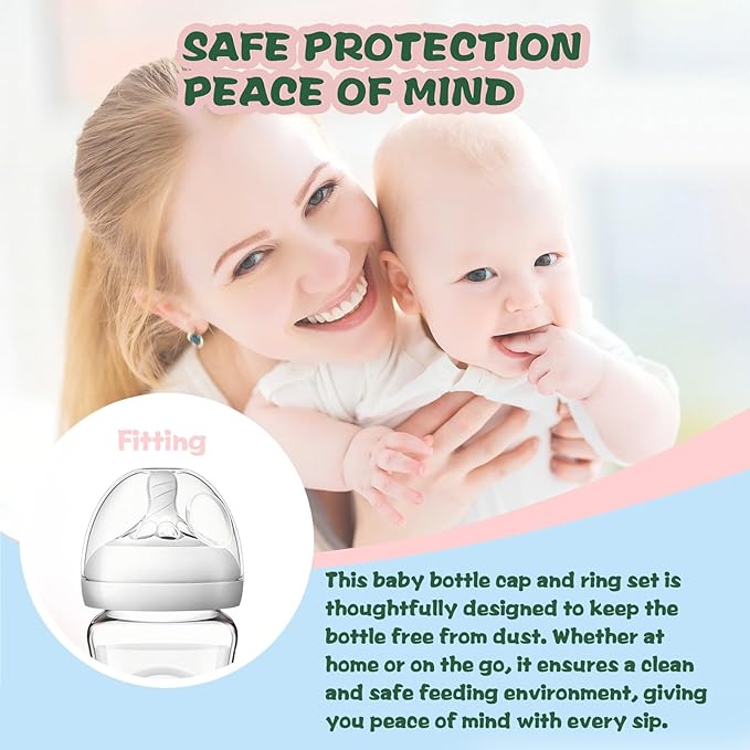 Dome Caps with Nipple Rings Set Compatible for Philips Avent Natural Baby Bottles, Replacements Screw Collars with Dome Lids for Como tomo, Set of 4