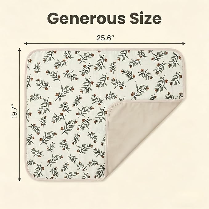 Baby Diaper Changing Pad, 19.7"x25.6" Waterproof Changing Pad Liners with 100% Muslin Cotton Front Top and Leather Back, Soft and Absorbent Portable Changing Mat for Travel, Changing Station